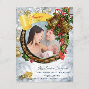 Welcome it's a Christmas Baby Girl Announcement Postcard