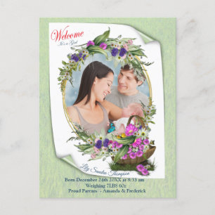 Welcome it's a Spring Baby Girl  Announcement Postcard