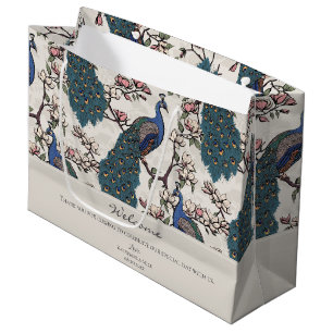 Welcome Ivory Floral Peacocks Large Gift Bag