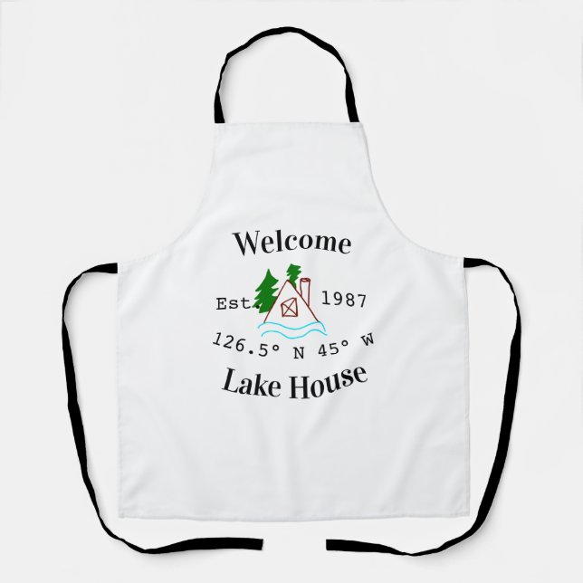 Welcome lake house corrdinated est. Year mountain  Apron (Front)