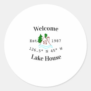 Welcome lake house corrdinated est. Year mountain Classic Round Sticker