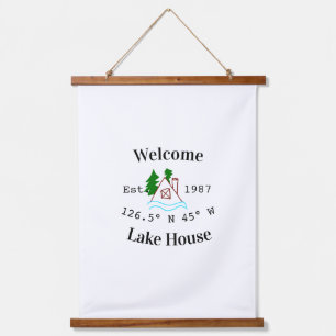 Welcome lake house corrdinated est. Year mountain Hanging Tapestry