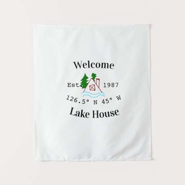 Welcome lake house corrdinated est. Year mountain  Tapestry (Front)