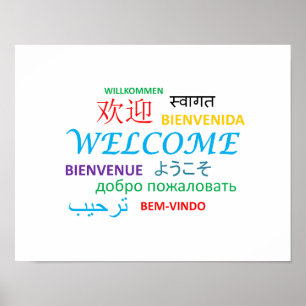 WELCOME LANGUAGES COLOURFUL GREETINGS POSTER