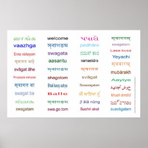 WELCOME : Languages of INDIA - 5 Sizes / White Poster