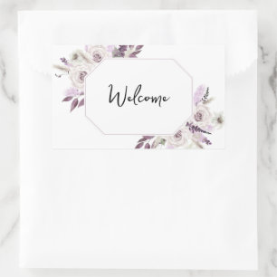 Welcome Lavender Purple Floral Rectangular Sticker