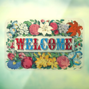 Welcome Lettering Roses Lilies Flower Garden Window Cling