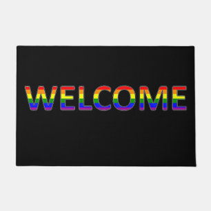  Welcome  LGBT Colors On Black Doormat