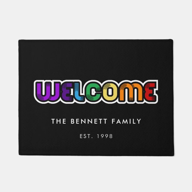 Welcome LGBT rainbow flag Family Doormat (Front)
