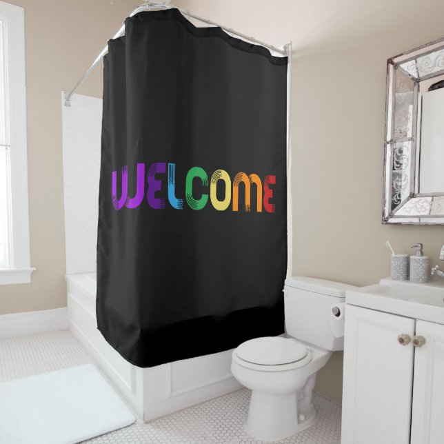 Welcome LGBT rainbow flag Shower Curtain (In Situ)