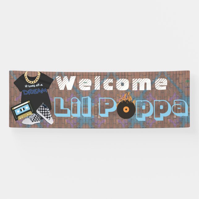 Welcome Lil Poppa Hip Hop BOY Baby Shower Banner (Horizontal)