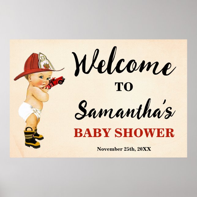  Welcome Little Firefighter Baby Shower Poster (Front)