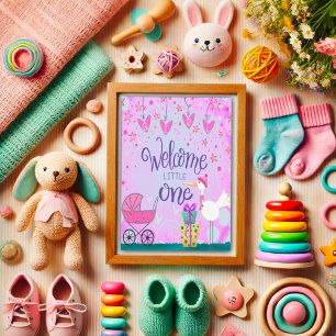 Welcome Little One Baby Girl Cute Stork Stroller Card