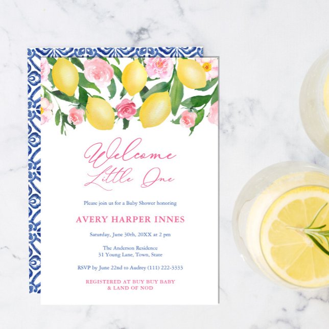 Welcome Little One Capri Lemons Girl Baby Shower Invitation (Creator Uploaded)