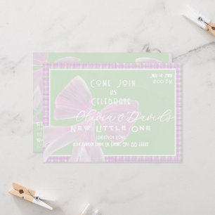 Welcome Little One-Coquette pink bow and Plaid  Invitation