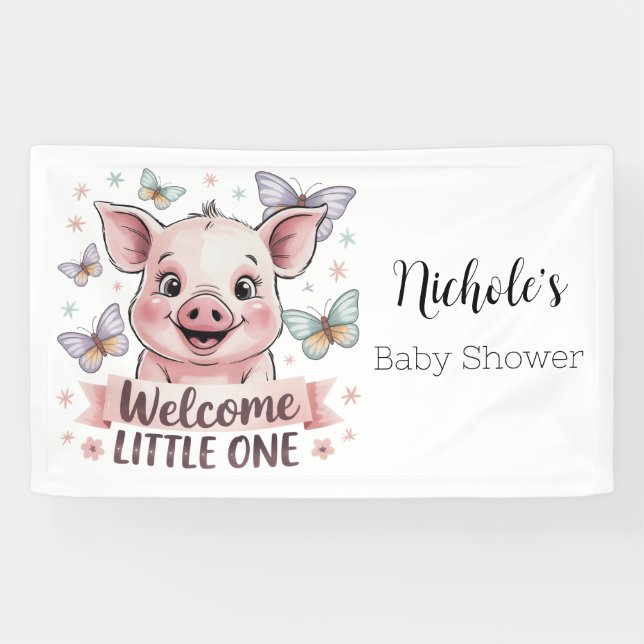 Welcome Little One - Cute Piglet Baby Shower Banner (Horizontal)