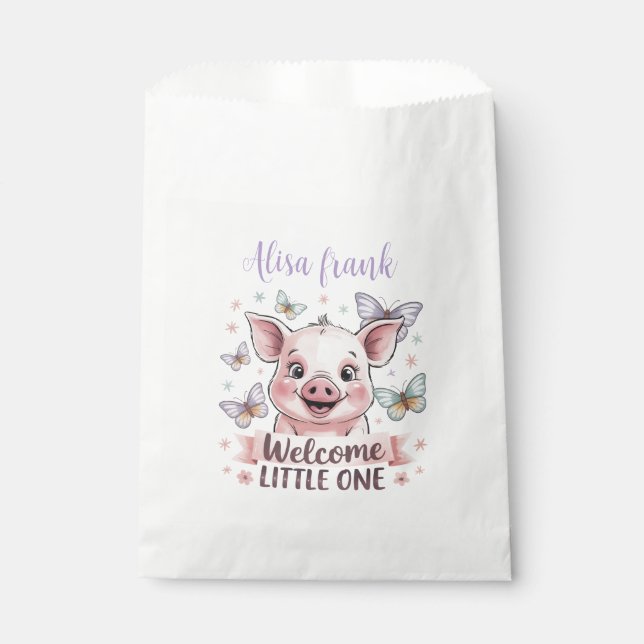 Welcome Little One- Cute Piglet Baby Shower Favour Bags (Front)