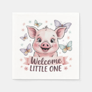 Welcome Little One - Cute Piglet Baby Shower Napkin