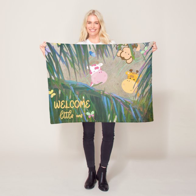 Welcome Little One Jungle Theme Nursery  Fleece Blanket (In Situ)