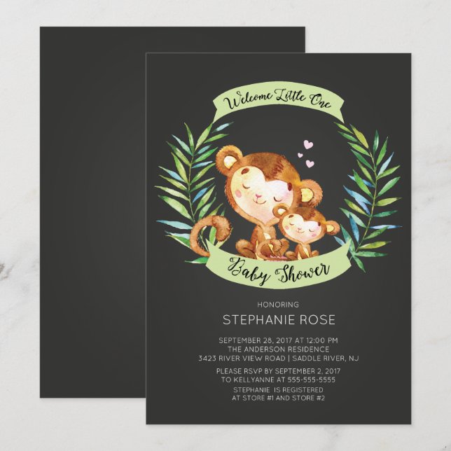 Welcome Little One Monkey Baby Shower Invitation (Front/Back)