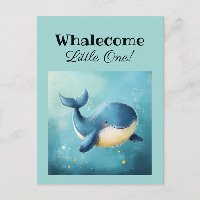 Welcome Little One, New Baby Card, Congrats, Whale Postcard (Front)