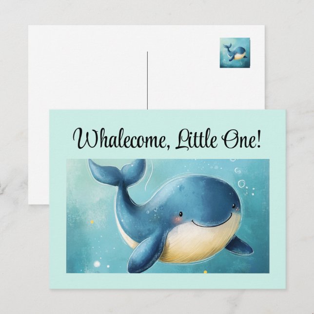 Welcome Little One, New Baby Card, Postcard, Whale Postcard (Front/Back)