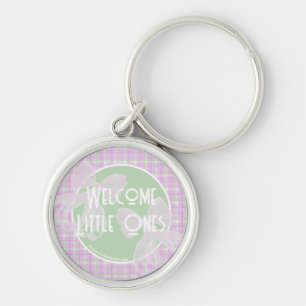 Welcome Little Ones- Twin pink bows Key Ring