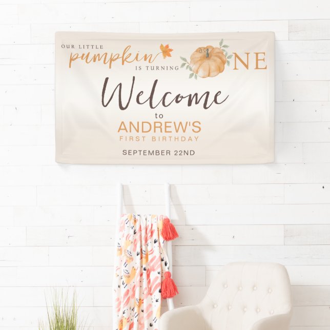 Welcome Little Pumpkin Fall First 1st Birthday Banner (Insitu)