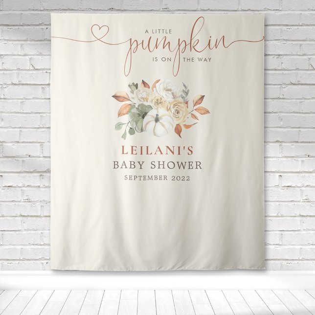 Welcome Little Pumpkin Rustic Floral Baby Shower Tapestry (A little pumpkin is on the way with fall florals and a white pumpkin baby shower tapestry for photos)