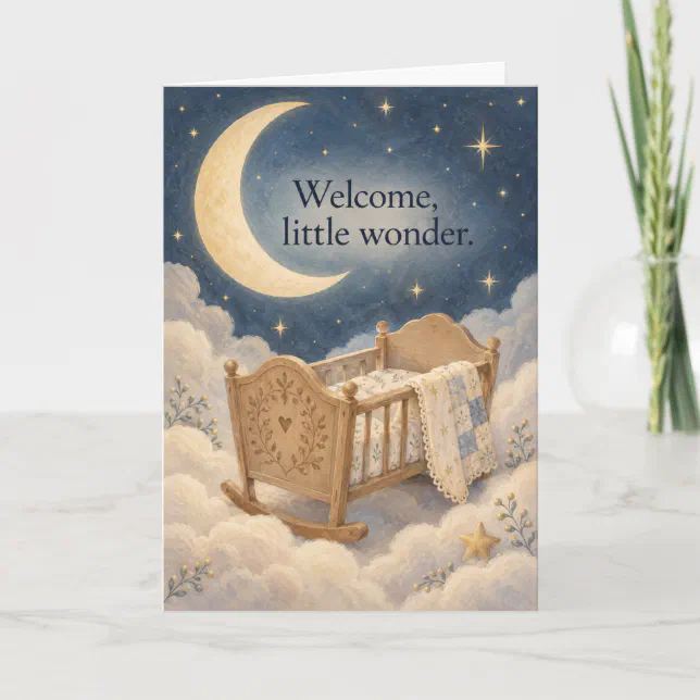 Welcome Little Wonder Moon and Stars New Baby Card | Zazzle