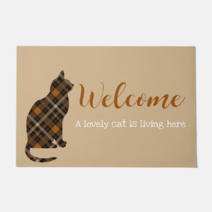 Welcome - lovely plaid cat doormat