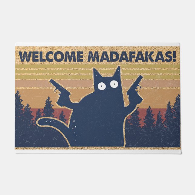 Welcome Madafakas cat lover, gift for family Doormat (Front)