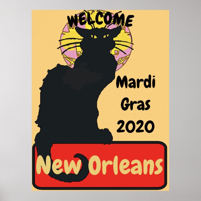 Welcome, Mardi Gras, New Orleans, Chat Noir, Poster (Front)