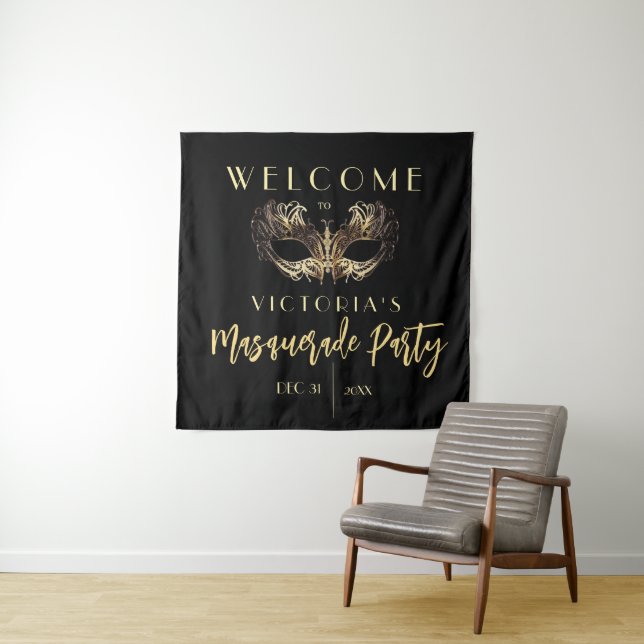 Welcome Masquerade Birthday Party Foam Boards Tapestry (In Situ)