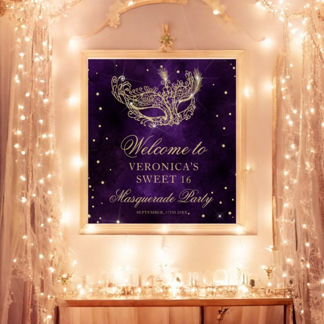 Welcome Masquerade purple gold glitter Sweet 16 Poster (Welcome Masquerade purple gold glitter Sweet 16 Poster)