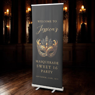 Welcome Masquerade Sweet 16 Birthday Party Retractable Banner