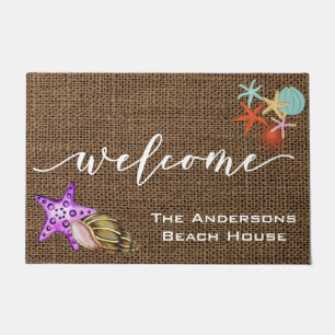 Welcome Mat Beach House Burlap Personalised