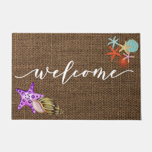 Welcome Mat Beach House Burlap Starfish Shell