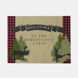 Welcome Mat Personalised Name Mountain Cabin Deer