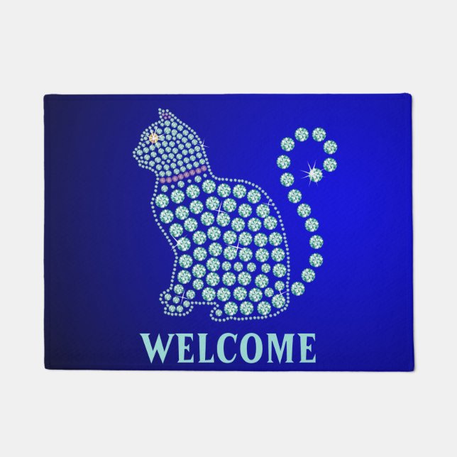 Welcome Mat Rhinestone Cat (Front)