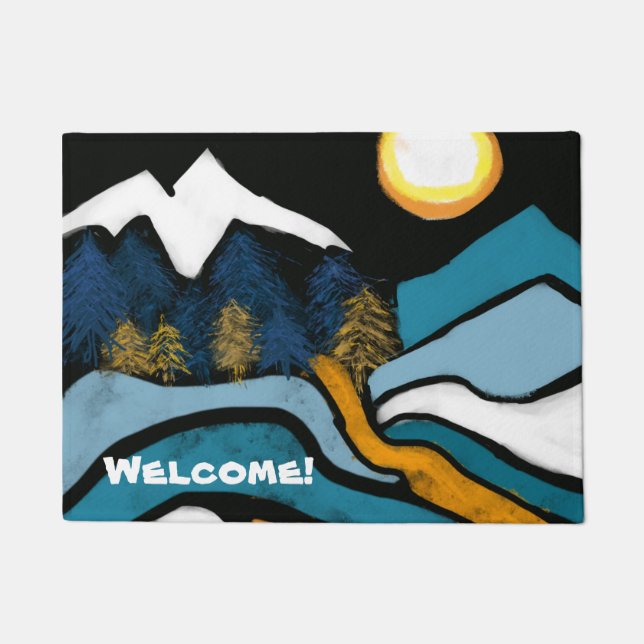 Welcome mat rug doormat mountains (Front)