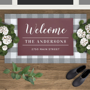 Welcome Merlot Red Personalised Family Name Doormat