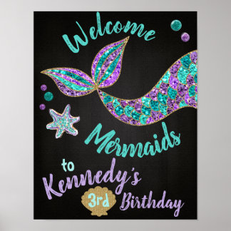 Welcome Mermaids, Mermaid Birthday Sign, Chalk Poster