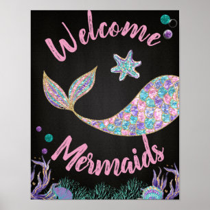 Welcome Mermaids, Mermaid Birthday Sign, Wall art
