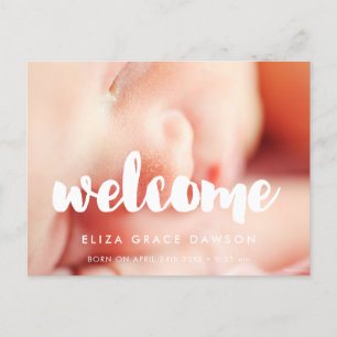 Welcome modern birth announcement postcard