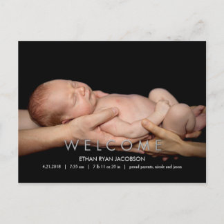 WELCOME Modern Birth Announcement Postcard
