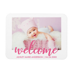 Welcome Modern New Baby Hot Pink Magnet