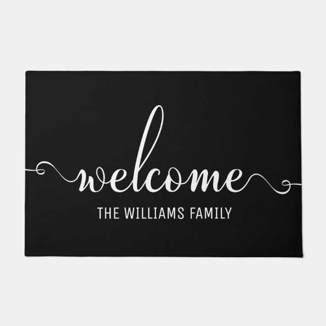 Welcome Modern Typography White and Black Doormat (Front)
