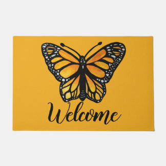 Welcome Monarch Butterfly Watercolor Painting Doormat
