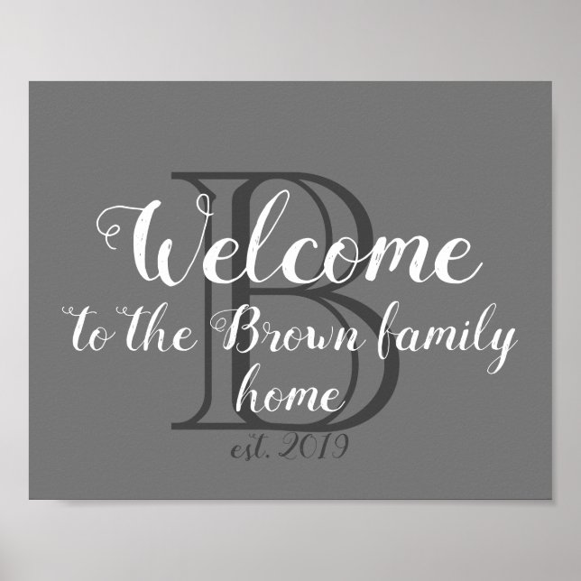 welcome monogram grey and white wall art (Front)